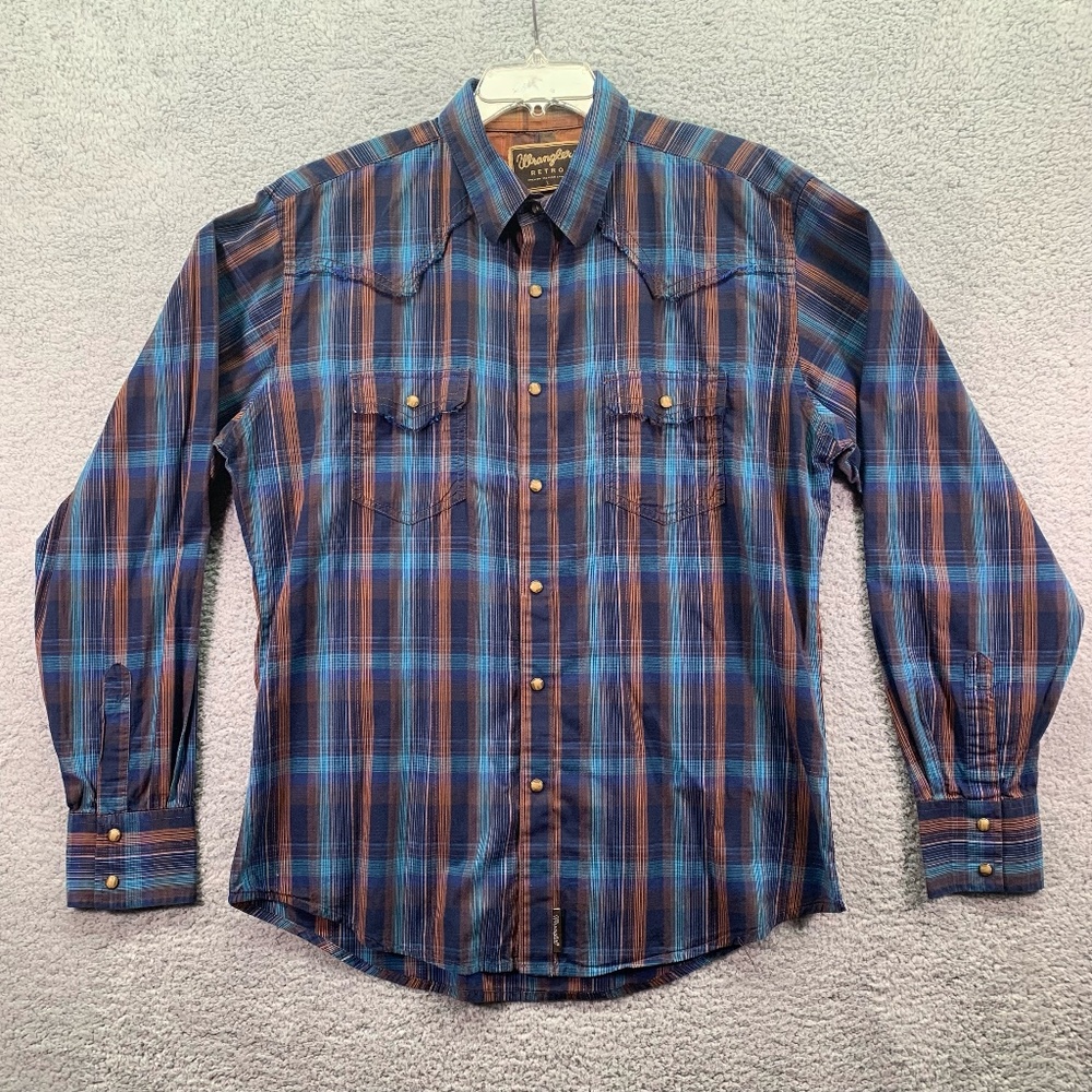 Wrangler Retro Pearl Snap Shirt Men's Large Multicolor Plaid Western Button-Up